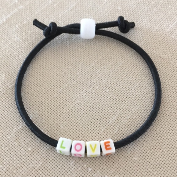 HAND CRAFTED LOVE Adjustable Bracelet Multicolored Letters Black Cord - Picture 2 of 2